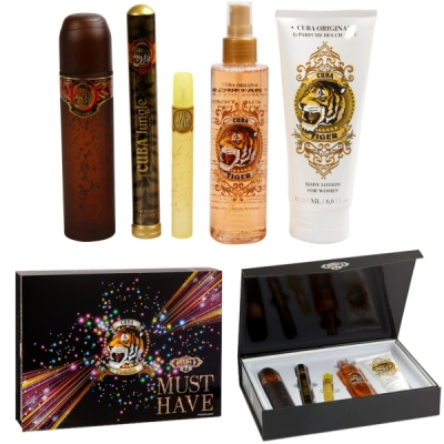 Cuba Must Have Tiger - Set para mujer, 3 x Eau de Parfum, Bodylotion, Body Mist Spray