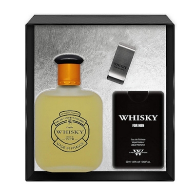 Evaflor Whisky - Set para hombre, Eau de Toilette 100 ml, Eau de Toilette 20 ml, Money Clip