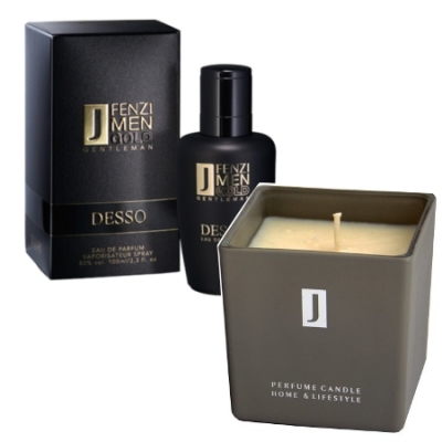 JFenzi Desso Gold Gentleman - Conjunto promocional, Eau de Parfum para hombre, Vela de soja natural