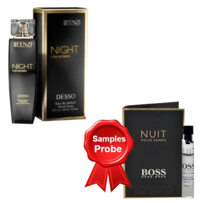 JFenzi Desso Night Women 100 ml + Perfume Muestra Hugo Boss Nuit Femme