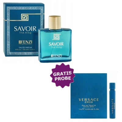 JFenzi Savoir The King 100 ml + Perfume Muestra Versace Eros Pour Homme