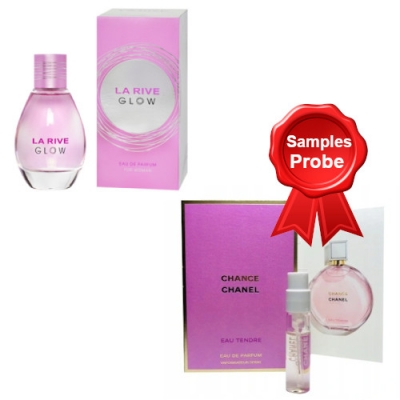 La Rive Glow 90 ml + Perfume Muestra Chanel Chance Eau Tendre