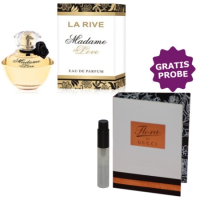 La Rive Madame in Love 90 ml + Perfume Muestra Gucci Flora by Gucci