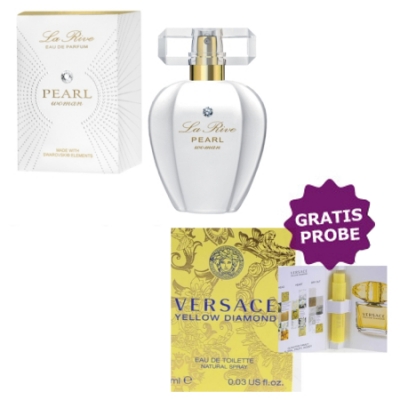 La Rive Pearl 75 ml + Perfume Muestra Versace Yellow Diamond
