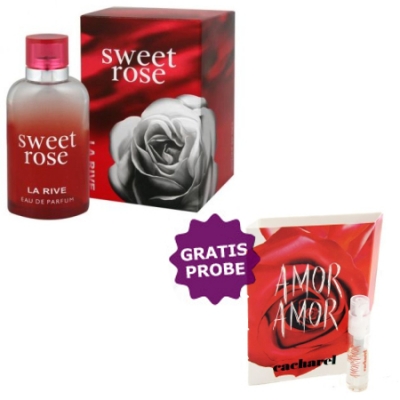 La Rive Sweet Rose 90 ml + Perfume Muestra Cacharel Amor