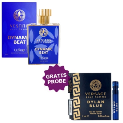 Luxure Vestito Dynamic Beat 100 ml + Perfume Muestra Versace Dylan Blue Homme