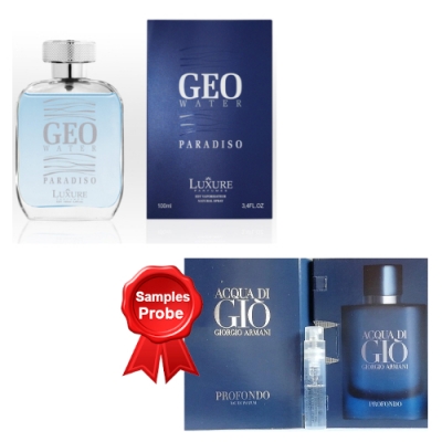 Luxure Geo Water Paradiso 100 ml + Perfume Muestra Armani Acqua di Giò Profondo