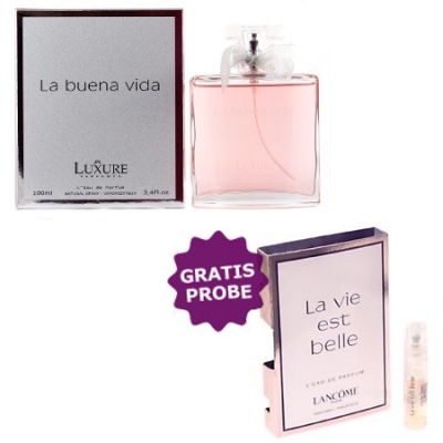 Luxure La Buena Vida 100 ml + Perfume Muestra Lancome La Vie Est Belle