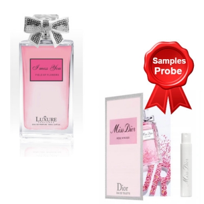 Luxure I Miss You Field of Flowers 100 ml + Perfume Muestra Miss Dior Rose N'Roses