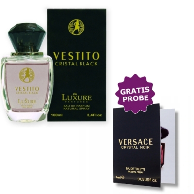 Luxure Vestito Cristal Black 100 ml + Perfume Muestra Versace Crystal Noir
