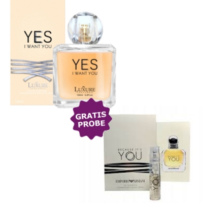 Luxure Yes I Want You 100 ml + Perfume Muestra Armani Emporio Because It’s You