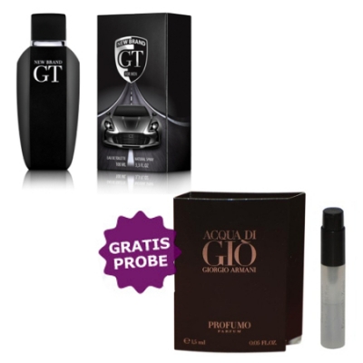 New Brand GT para hombre 100 ml + Perfume Muestra Armani Acqua Profumo