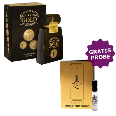 New Brand Gold para hombre 100 ml + Perfume Muestra Paco Rabanne 1 Million