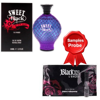 New Brand Sweet Black Woman 100 ml + Perfume Muestra Paco Rabane Black XS L' Exces