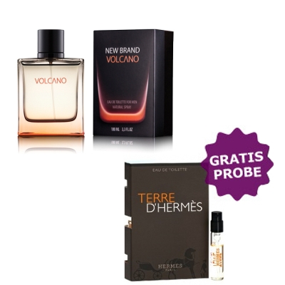 New Brand Volcano para hombre 100 ml + Perfume Muestra Hermes Terre D'Hermes