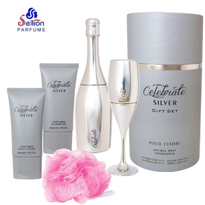 Sellion Celebrate Silver - Set para mujer, 2 x Eau de Parfum, Bodylotion, Gel de ducha