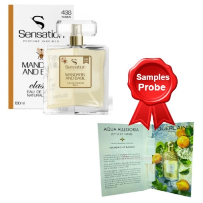 Sensation 438 Mandarin and Basil 100 ml + Perfume Muestra Guerlain Aqua Allegoria Mandarine Basilic